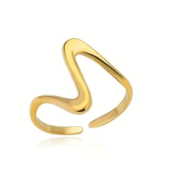 Kpop Style Cuff Ring Stainless Steel 18k Gold Plated Adjustable